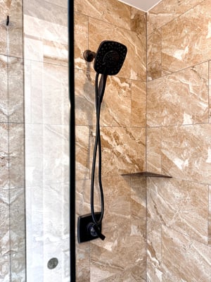 Close up of shower head in custom shower by BetterBath